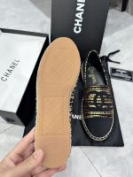 Chanel Metallic Tweed Grosgrain Cc Espadrilles Slip On Gold Black - Image 4