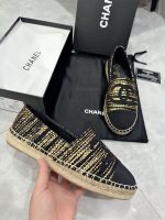 Chanel Metallic Tweed Grosgrain Cc Espadrilles Slip On Gold Black - Image 6