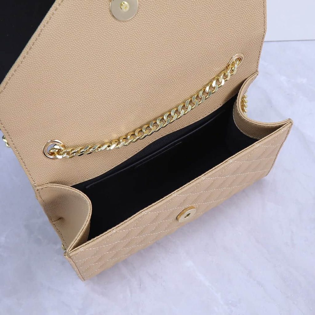 Saint Laurent Envelope Small In Quilted Grain De Poudre Embossed Leather Beige 21Cm 600195BOW912721 - Image 9