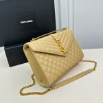 Saint Laurent Envelope Medium In Quilted Grain De Poudre Embossed Leather Bag Beige 24Cm 600185BOW912721 - Image 4