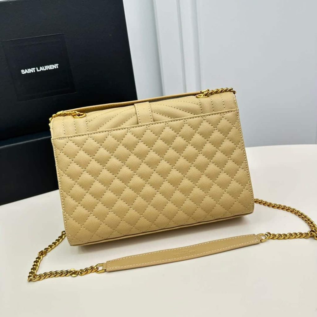 Saint Laurent Envelope Medium In Quilted Grain De Poudre Embossed Leather Bag Beige 24Cm 600185BOW912721 - Image 5