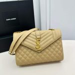 Saint Laurent Envelope Medium In Quilted Grain De Poudre Embossed Leather Bag Beige 24Cm 600185BOW912721 - Image 8