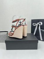 Saint Laurent Cassandra 115 Leather And Raffia Wedge Brown Sandals - Image 4