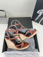 Saint Laurent Cassandra 115 Leather And Raffia Wedge Brown Sandals - Image 5