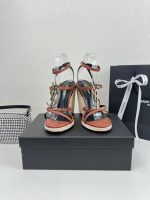 Saint Laurent Cassandra 115 Leather And Raffia Wedge Brown Sandals - Image 7