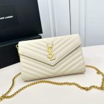 Saint Laurent Classic Cassandre Chain Wallet In Grain De Poudre Leather White 24Cm 377828BOW019207 - Image 3
