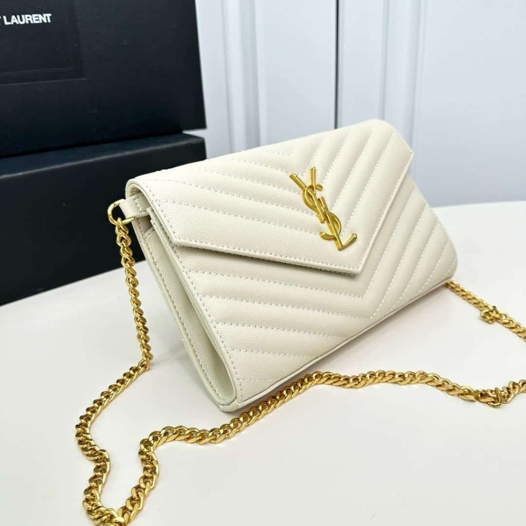 Saint Laurent Classic Cassandre Chain Wallet In Grain De Poudre Leather White 24Cm 377828BOW019207 - Image 4