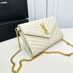 Saint Laurent Classic Cassandre Chain Wallet In Grain De Poudre Leather White 24Cm 377828BOW019207 - Image 4