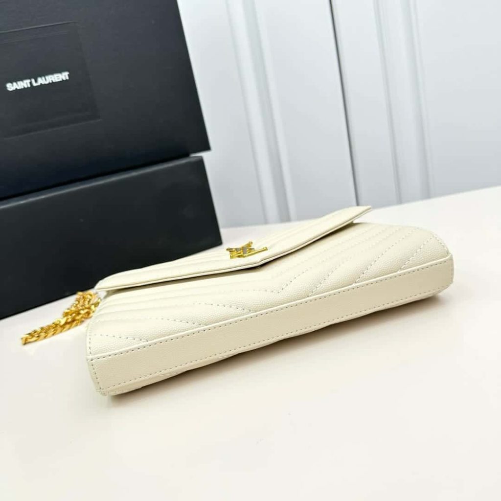 Saint Laurent Classic Cassandre Chain Wallet In Grain De Poudre Leather White 24Cm 377828BOW019207 - Image 6