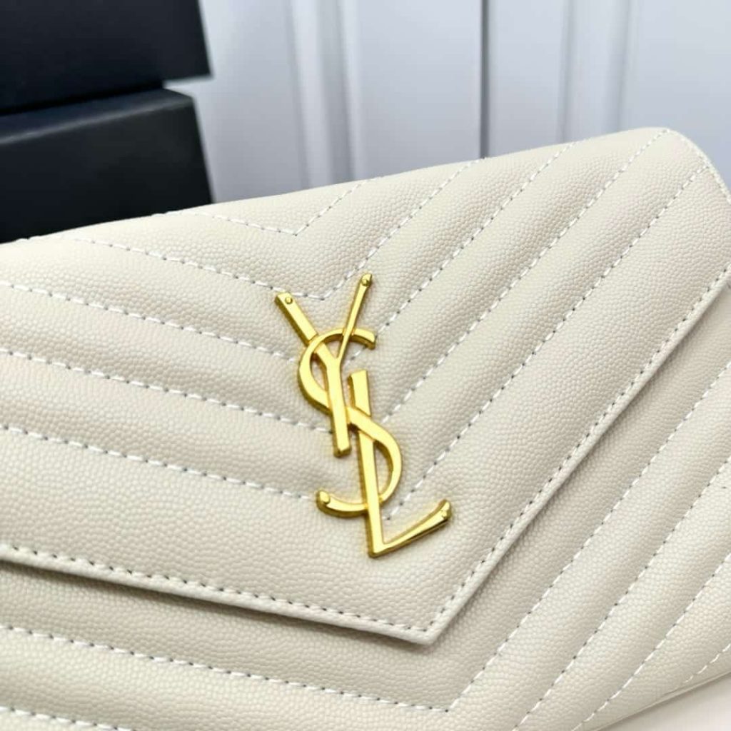 Saint Laurent Classic Cassandre Chain Wallet In Grain De Poudre Leather White 24Cm 377828BOW019207 - Image 7