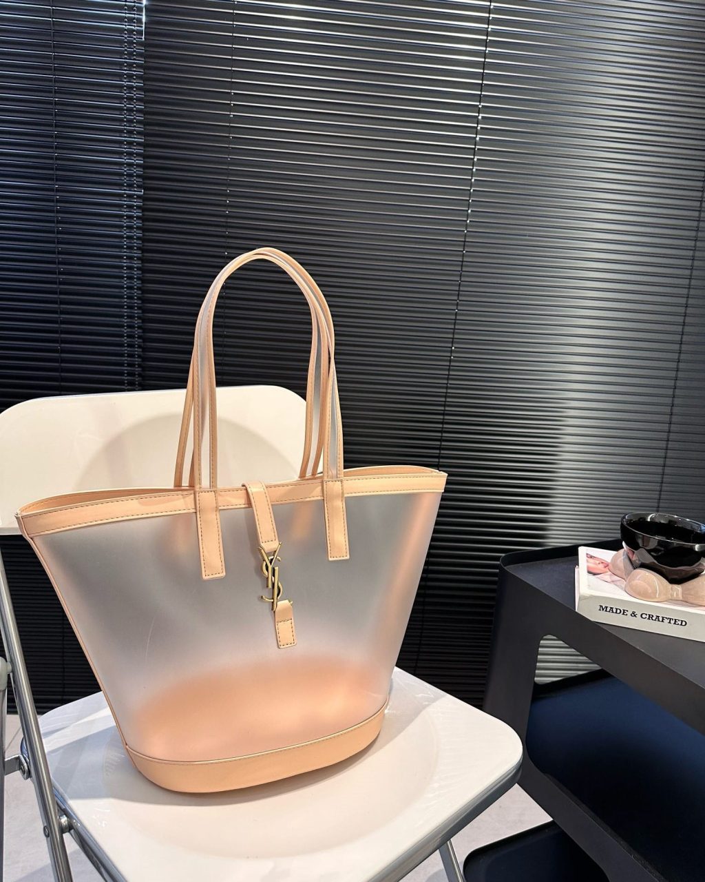 Saint Laurent Panier Medium In Vinyl And Vegetable Tanned Leather Brown 28 Cm 773697Fac0F2275 - Image 3