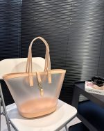 Saint Laurent Panier Medium In Vinyl And Vegetable Tanned Leather Brown 28 Cm 773697Fac0F2275 - Image 3