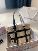 Saint Laurent Medium Panier Harness Raffia Tote Beige 17Cm - Image 4