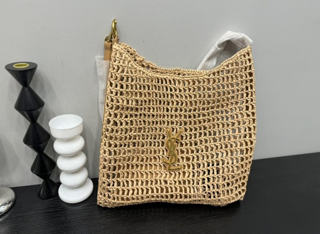 Saint Laurent Oxalis In Raffia Crochet And Leather Naturel 41Cm 773984Gaaeb9718 - Image 6