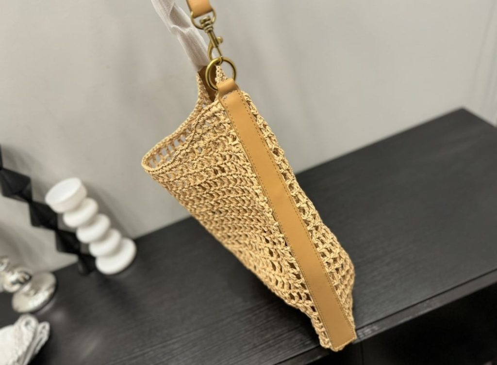 Saint Laurent Oxalis In Raffia Crochet And Leather Naturel 41Cm 773984Gaaeb9718 - Image 7