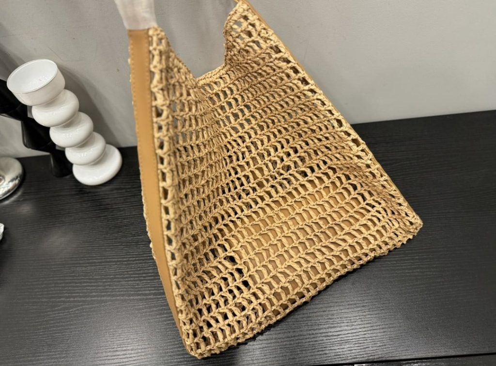 Saint Laurent Oxalis In Raffia Crochet And Leather Naturel 41Cm 773984Gaaeb9718 - Image 8