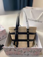 Saint Laurent Medium Panier Harness Raffia Tote Beige 17Cm - Image 9