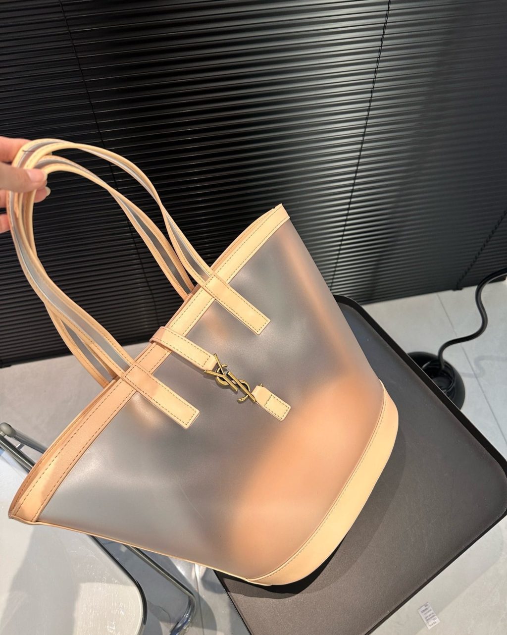 Saint Laurent Panier Medium In Vinyl And Vegetable Tanned Leather Brown 28 Cm 773697Fac0F2275 - Image 9