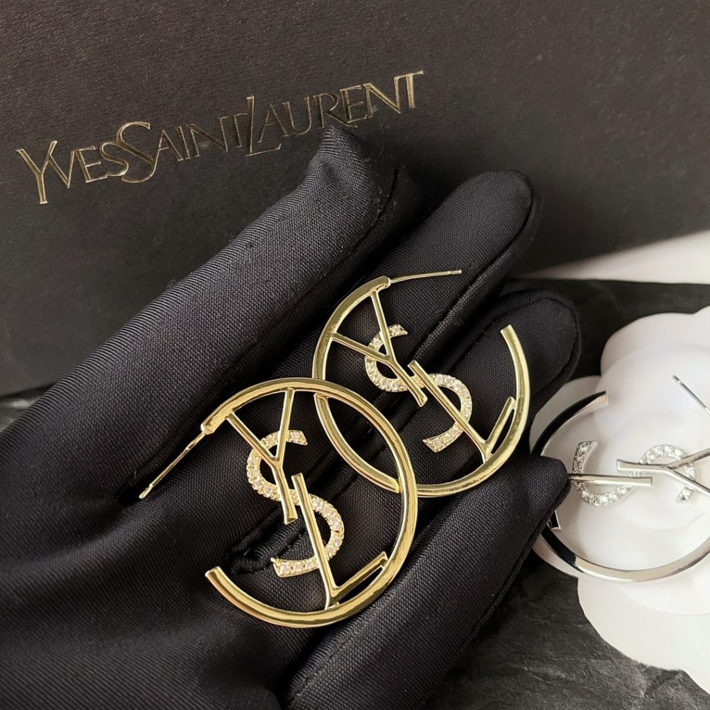 Saint Laurent Ysl Hoop Earrings With Crystal Gold - Image 3