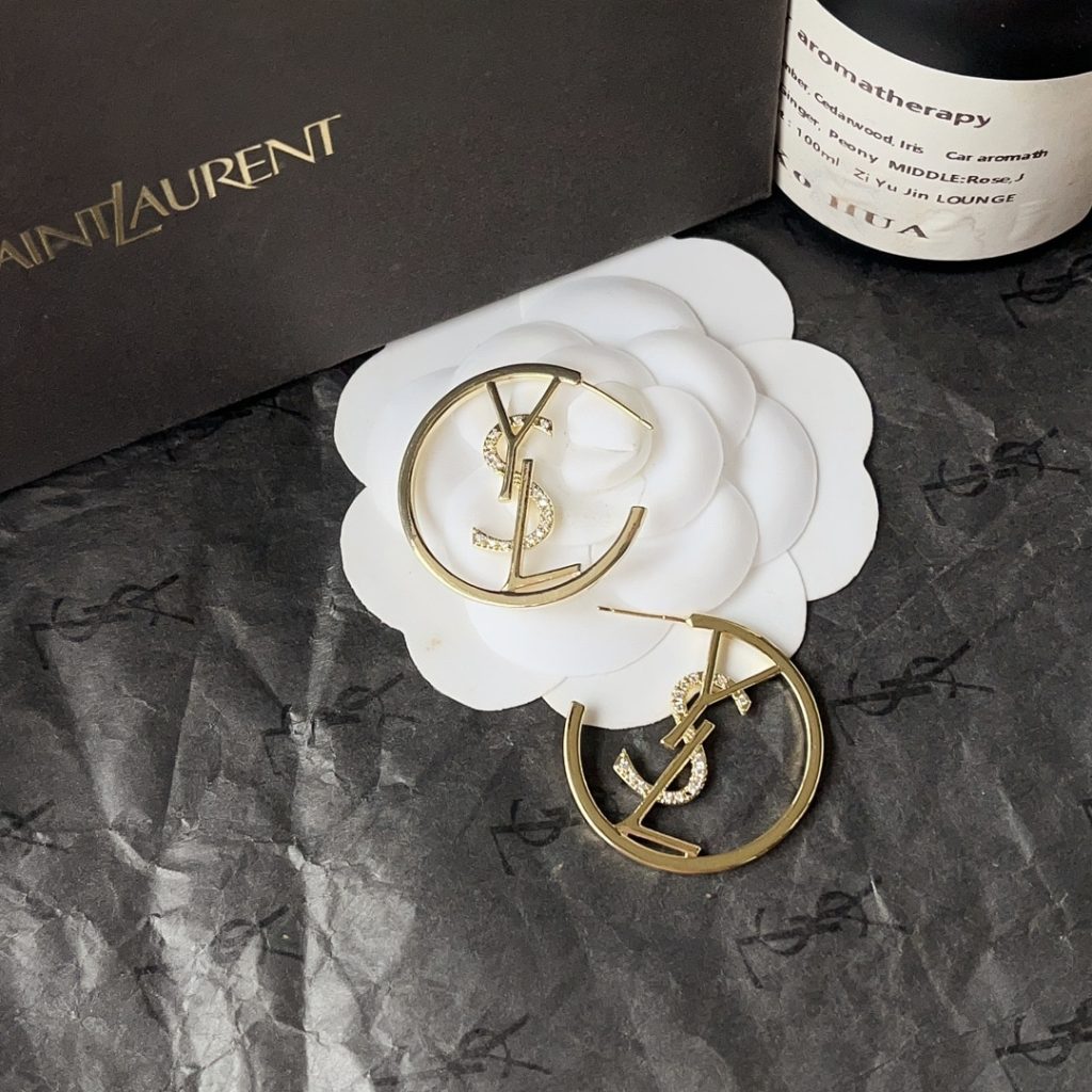 Saint Laurent Ysl Hoop Earrings With Crystal Gold - Image 7