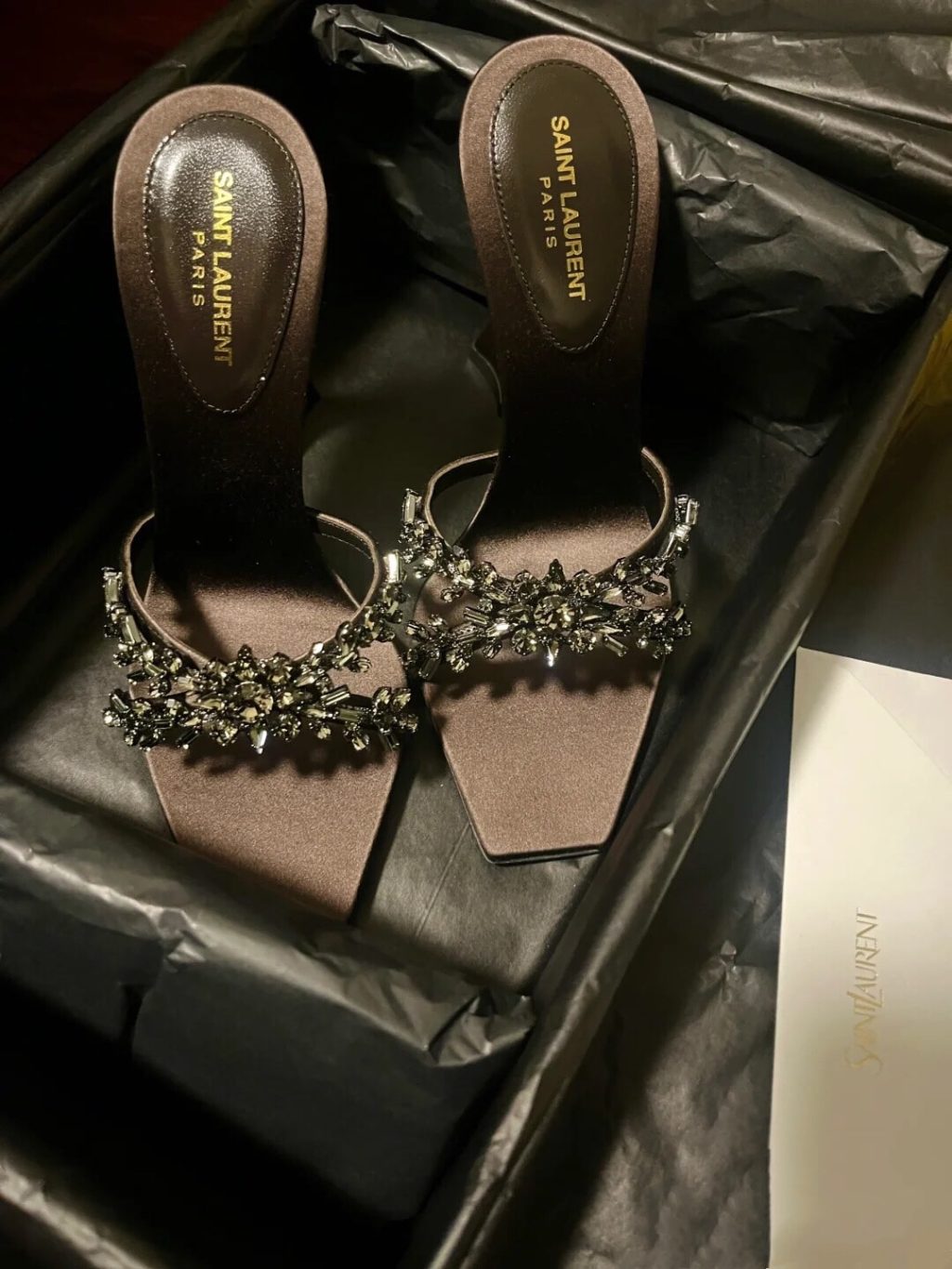 Saint Laurent Liz Mules In Satin And Rhinestones Black - Image 8