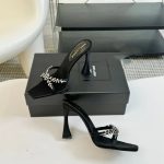 Saint Laurent Liz Mules In Satin And Rhinestones Black - Image 4