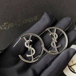 Saint Laurent Ysl Hoop Earrings With Crystal Silver Tone - Image 3