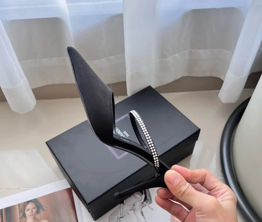 Saint Laurent Barbara Mules Satin And Rhinestones In Black 7997159Qn0A1021 - Image 4