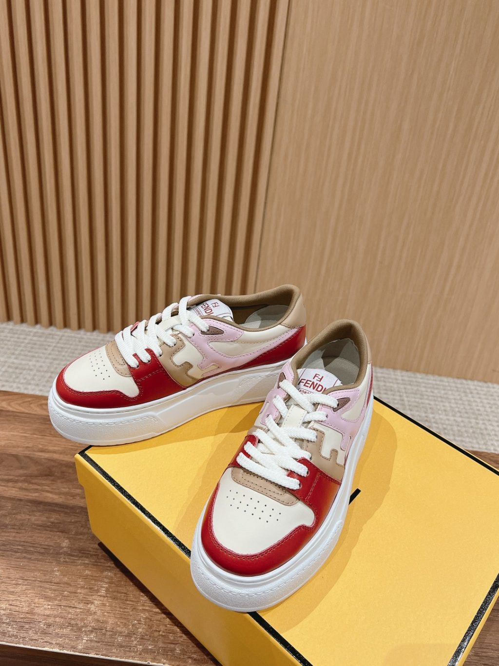FENDI Match Canvas and suede platform low-tops Sneakers - Image 3