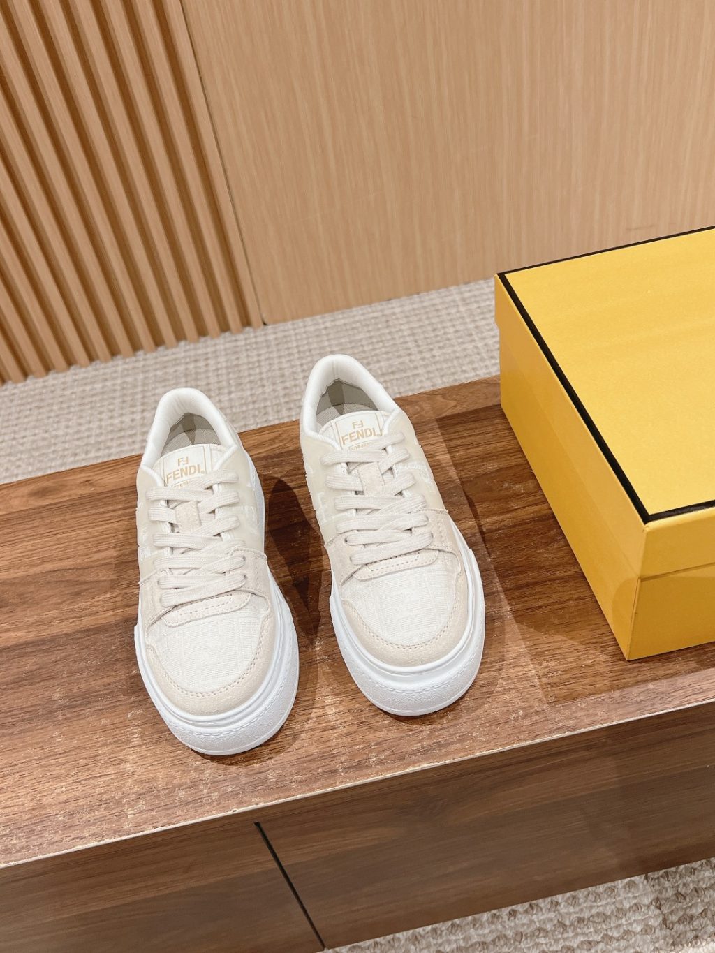 FENDI Match Canvas and suede platform low-tops Sneakers - Image 3