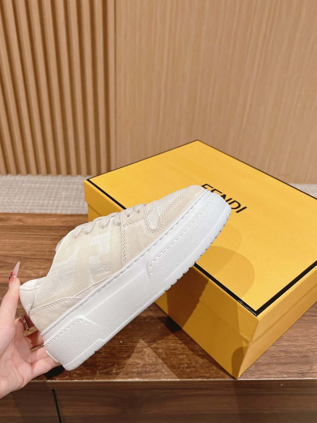 FENDI Match Canvas and suede platform low-tops Sneakers - Image 2