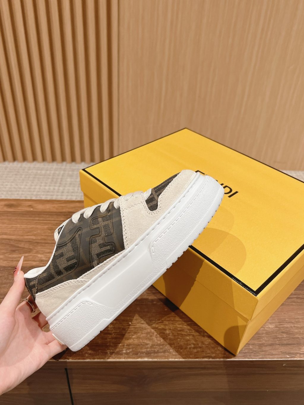 FENDI Match Canvas and suede platform low-tops Sneakers - Image 3