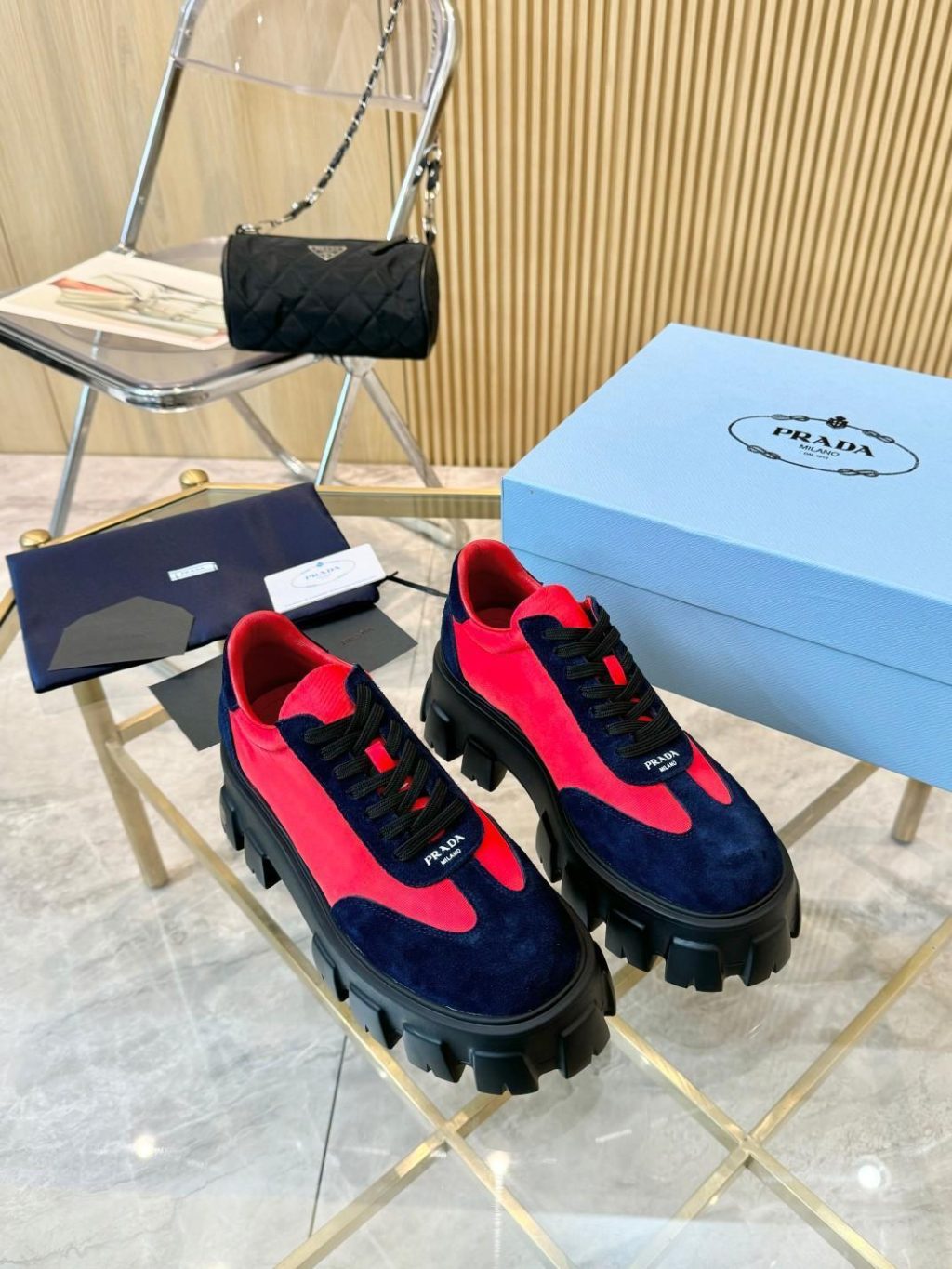 Prada thick-sole genuine leather shoes for couples - Image 2