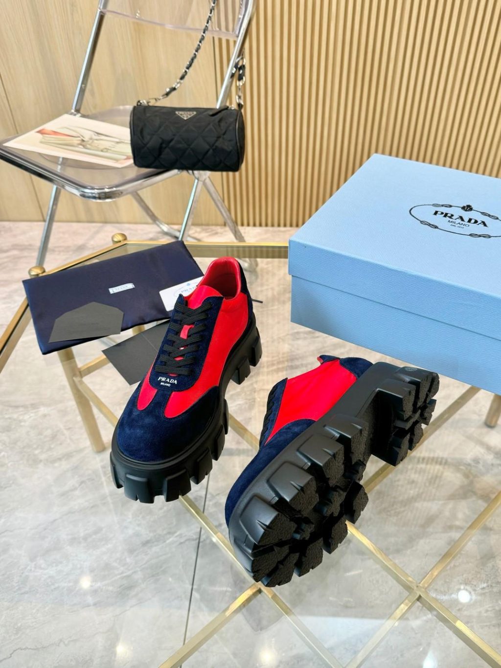 Prada thick-sole genuine leather shoes for couples - Image 4