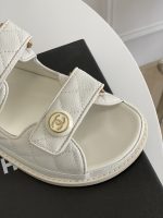 Chanel Cc Button Velcro White Sandals Grained Leather - Image 8