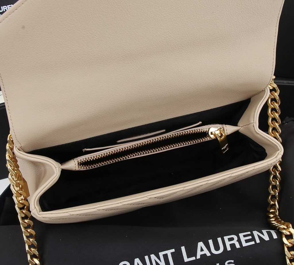 Saint Laurent Collège Medium Chain Bag In Quilted Leather Beige 24Cm 600279Brm072721 - Image 8