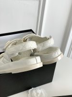 Chanel Cc Button Velcro White Sandals Grained Leather - Image 9