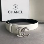 Chanel Leather Belt With Cc Pearl And Silver Tone Metal White 3Cm - Image 4