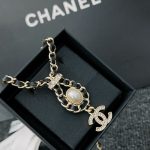 Chanel CC Necklace Leather Chain Pearl Crystal Drop Choker Gold Tone Black - Image 5