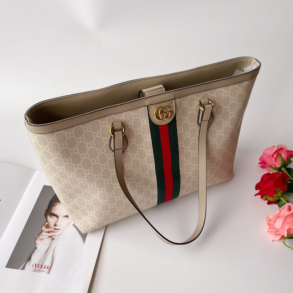 Gucci Ophidia Medium Tote Bag Beige And White 38Cm 631685 Uulag 9682 - Image 5