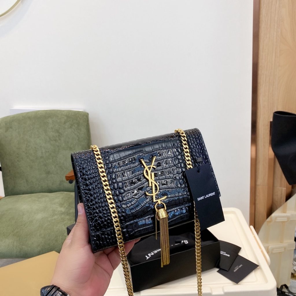 Saint Laurent Kate Medium With Tassel In Shiny Crocodile Embossed Leather Black 22Cm 354119Aaay14083 - Image 3