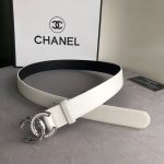 Chanel Leather Belt With Cc Pearl And Silver Tone Metal White 3Cm - Image 3