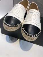 Chanel Embroidered Espadrille Leather Black Cap Toe Flats White CC - Image 8
