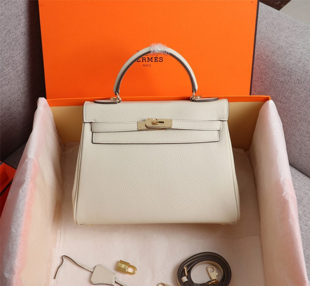 Hermes Kelly White Sellier Rouge Epsom Gold Hardware 25Cm - Image 8