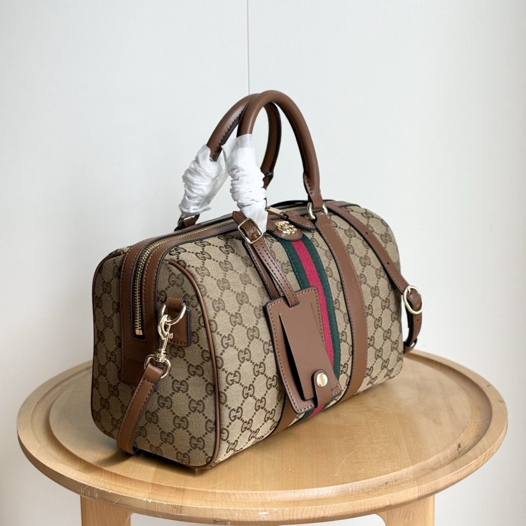 Gucci Ophidia Medium Boston Bag Beige And Brown GG Canvas 30Cm ‎857595 FAFUF 9870 - Image 4