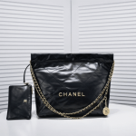 Chanel 22 Handbag Shiny And Gold Tone Metal Black 42Cm As3261 B19059 94305 - Image 3