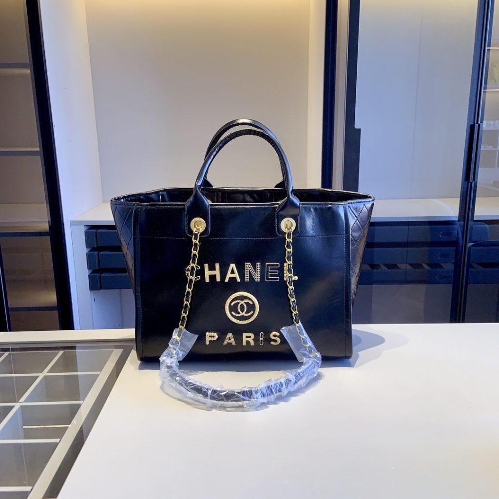Chanel Deauville Large Shopping Bag Leather Black 38Cm - Image 3
