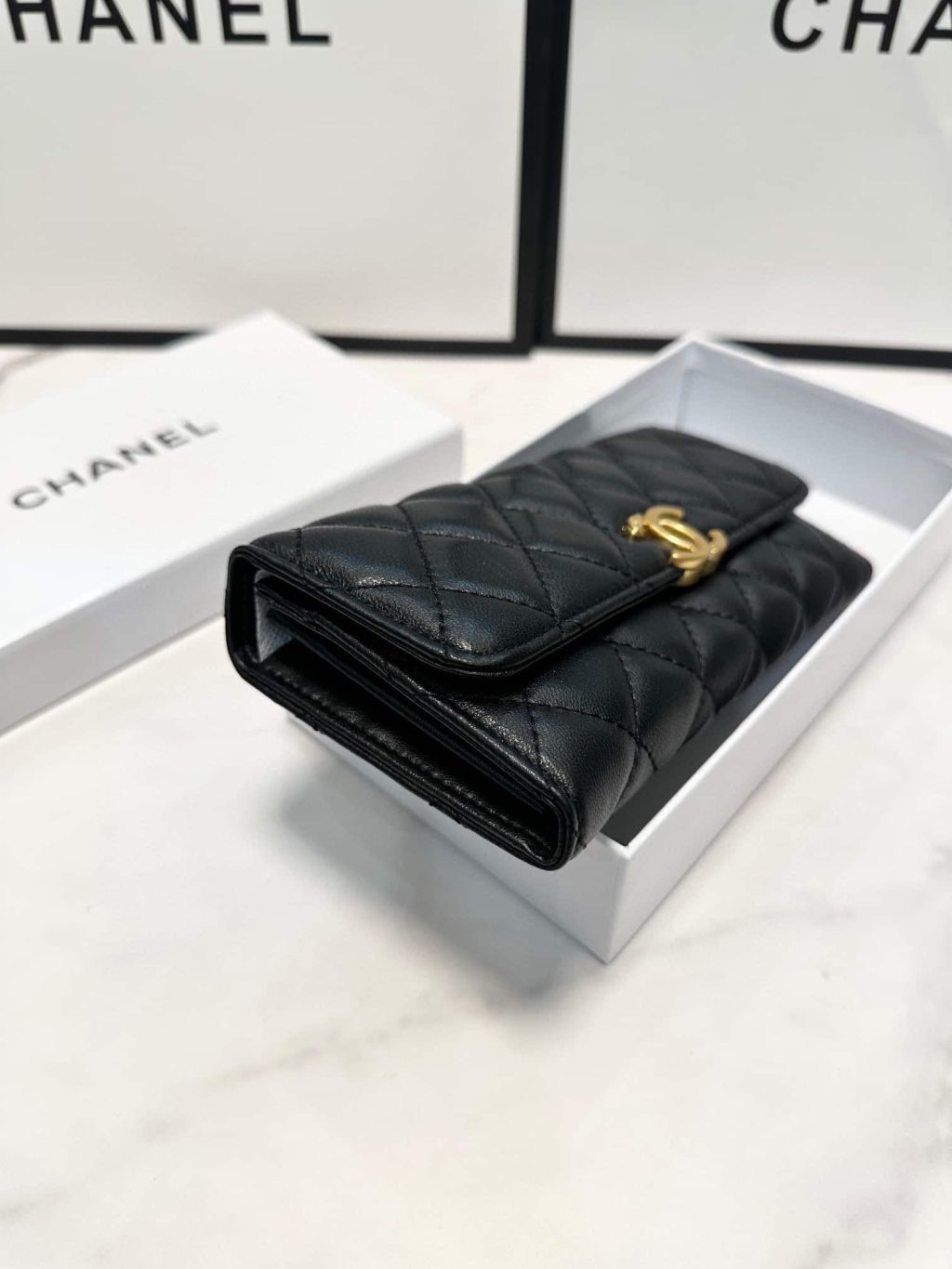 Chanel Cc Logo Long Flap Wallet Gold Black 19Cm - Image 5