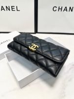 Chanel Cc Logo Long Flap Wallet Gold Black 19Cm - Image 7