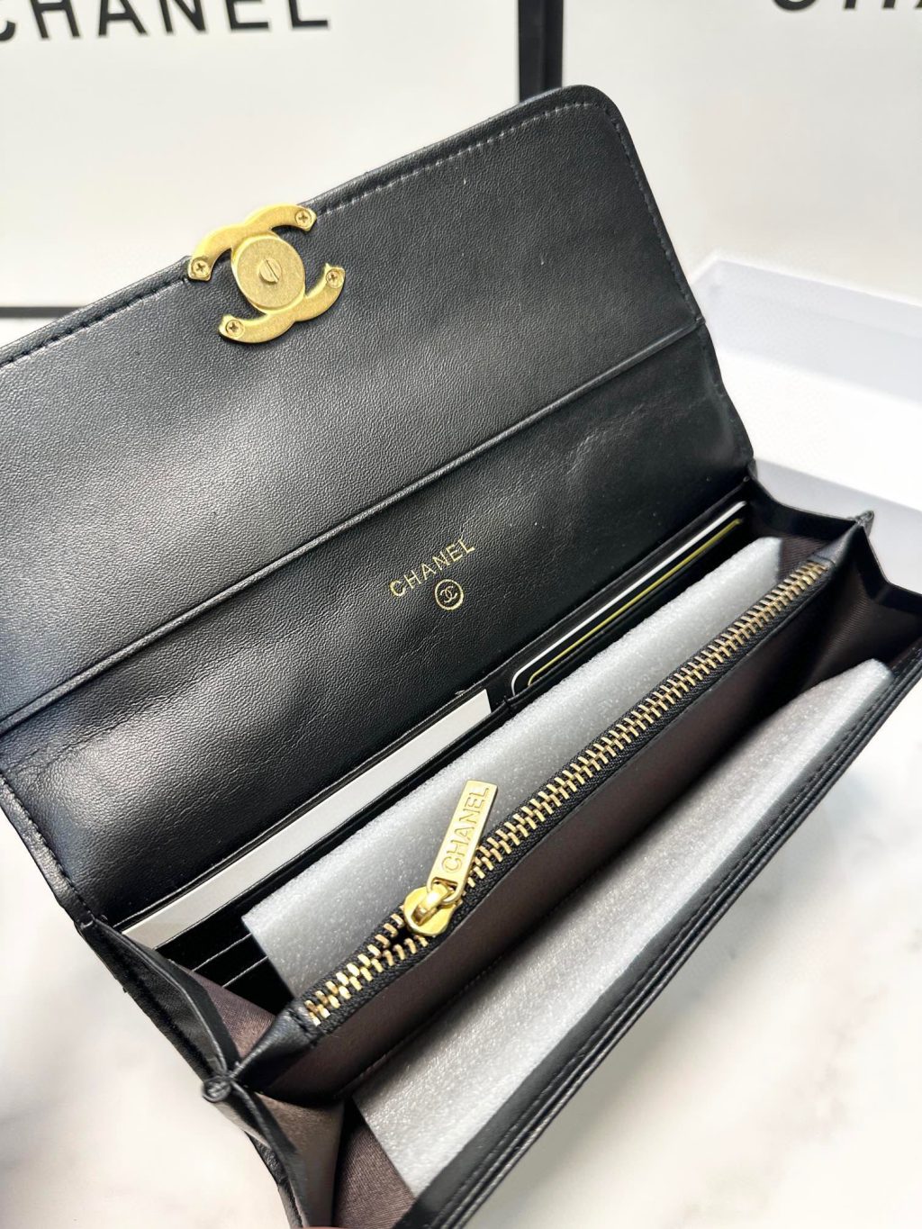 Chanel Cc Logo Long Flap Wallet Gold Black 19Cm - Image 9